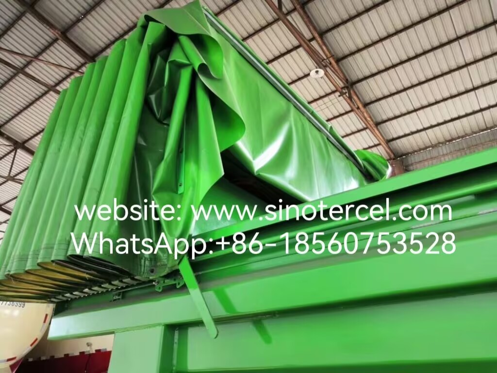 Tipper System Hydraulic System Tipper Semi Trailer With Tarpaulin System Green