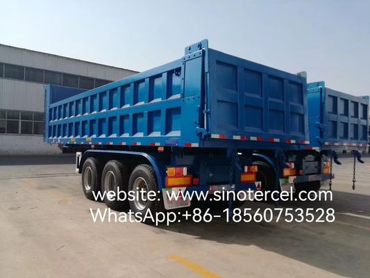 3 Axle Hydraulic Dump Tipper Semi Trailer Time Saving Convenient  Rectangular Container U-shaped Container Available