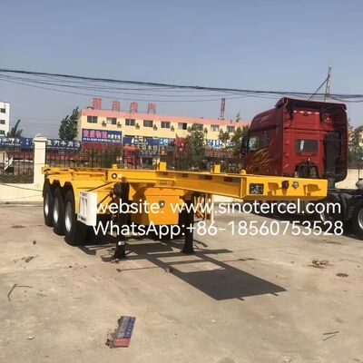 3 Axles Skeletal Type Container Semi Trailer Yellow Excellent Load Bearing Capacity Transport container