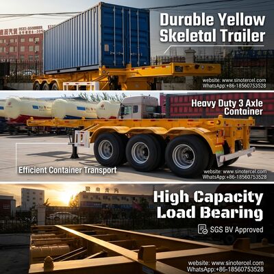 Skeletal Type Container Semi Trailer Yellow Excellent Load Bearing Capacity 3 Axles Pull Container