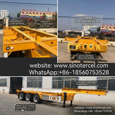 3 Axle Skeletal Type Container Semi Trailer Yellow Excellent Load Bearing Capacity