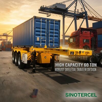 3 Axles Skeletal Type Container Semi Trailer Yellow Excellent Load Bearing Capacity Transport container